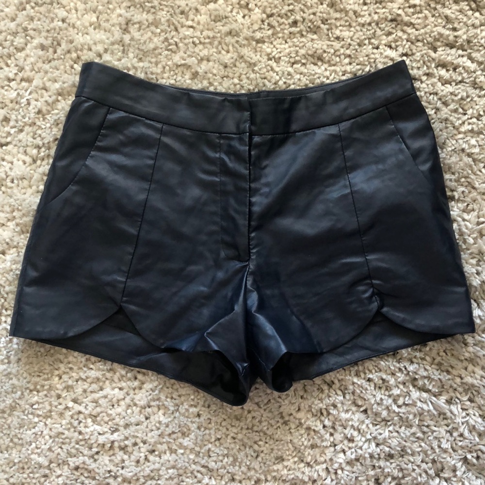 Navy Leather Shorts